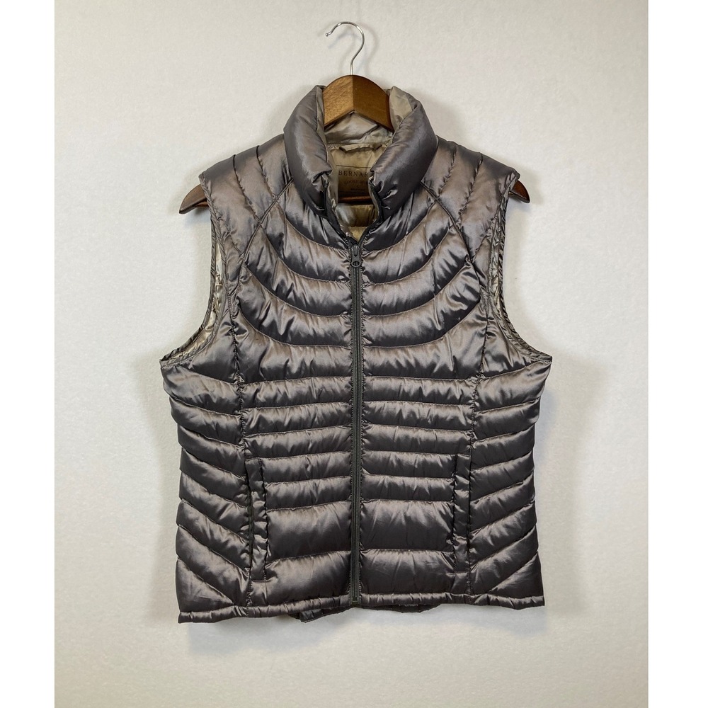 Bernardo Goose Down‎ Puffer Vest Women's Size Large Metallic Silver Full Zip